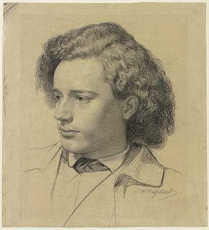 画家阿尔伯特·亨德谢尔的肖像`Bildnis des Malers Albert Hendschel by Johann Heinrich Hasselhorst