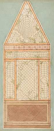 用格子、藤蔓和竹子图案处理墙壁的设计`Design for the treatment of a wall with a pattern of lattices, vines, and bamboo (19th Century) by Jules-Edmond-Charles Lachaise