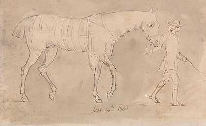 1743年6月24日，新郎牵着一匹赛马，头戴兜帽，穿着毛衣`Groom Leading a Racehorse Wearing Hood and Sweaters, June 24, 1743 (1743) by James Seymour