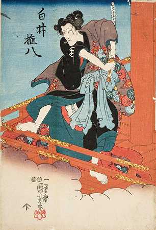 岩井汉志夫在白井冈帕奇中的角色`Iwai Hanshirō V in the Role of Shirai Gonpachi (1847) by Utagawa Kuniyoshi