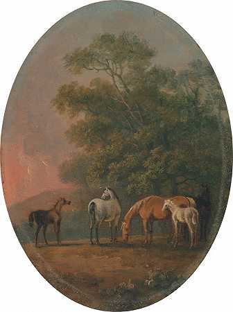 母马和小马驹`Mares and Foals (between 1770 and 1780) by Sawrey Gilpin
