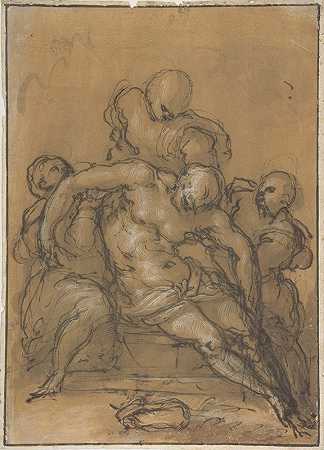 死去的基督`The Dead Christ Supported by Three Figures (1537–91) by Three Figures by Giovanni Battista Naldini