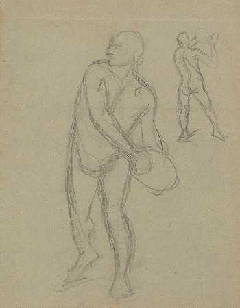 这幅画的两个男性裸体素描圣马提亚殉道`Sketches of two male nudes for the painting ;Martyrdom of St. Matthias (1866~1867) by Józef Simmler
