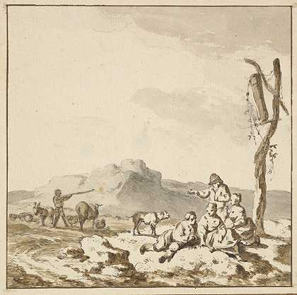 休息的牧羊人`Shepherds at rest (late 18th century) by Ferdinand Kobell
