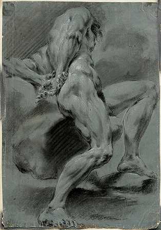 男性裸体的研究`Study of a Male Nude by Domenico Maggiotto