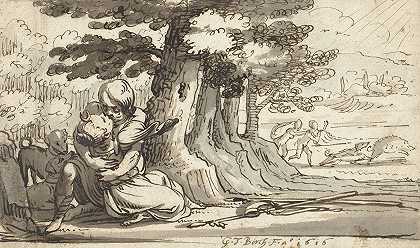 维纳斯和阿多尼斯拥抱在一起`Venus en Adonis in een omhelzing verwikkeld (1616) by Gerard ter Borch