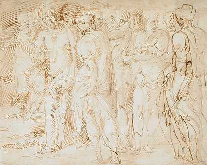 拉撒路复活的场景`Scene from the Resurrection of Lazarus (16th century) by Giovanni-Battista Franco