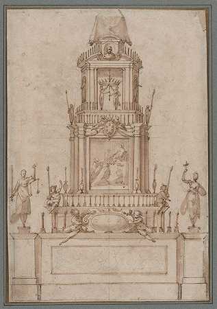 为科西莫·德梅迪奇设计的卡塔法克`Design for a Catafalque for Cosimo I de’ Medici (1574) by Jacopo Zucchi
