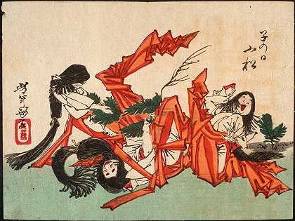 在老鼠的日子拔松枝`Pulling Pine Shoots on the Day of the Rat (1882) by Tsukioka Yoshitoshi