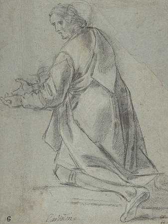 朝左跪着的年轻人`Kneeling Youth Facing Left (1577–1660) by Giacomo Cavedone