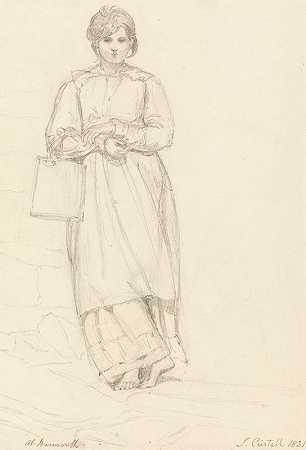 拿着牛奶罐的小女孩`Young Girl Holding a Milk Can (1831) by Joshua Cristall