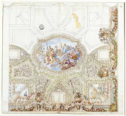 天花板装饰的成分研究`Composition Study for a Ceiling Decoration (1680) by Giacinto Calandrucci
