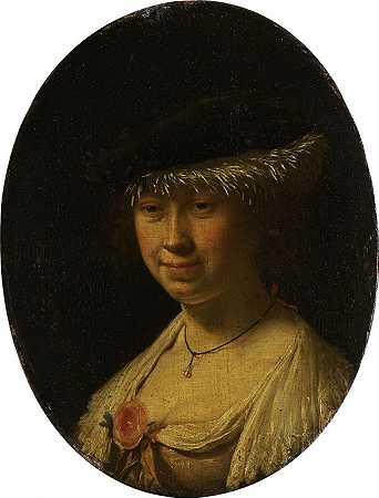 戴帽子的女人的肖像`Portrait of a Woman with a Cap (1658) by Frans van Mieris the Elder