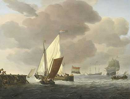 大风天气中靠近海岸的船只`Ships near the Coast in windy Weather (c. 1650 ~ c. 1707) by Willem van de Velde the Younger
