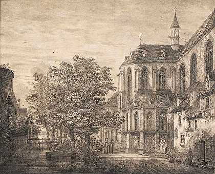 伯帕特莱茵教区教堂`Pfarr~Kirche Boppart am Rhein (1822) by Domenico Quaglio