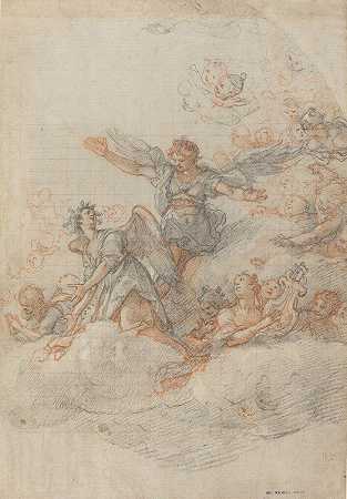 云中的天使和Putti`Angels and Putti in the Clouds (1566) by Federico Zuccaro