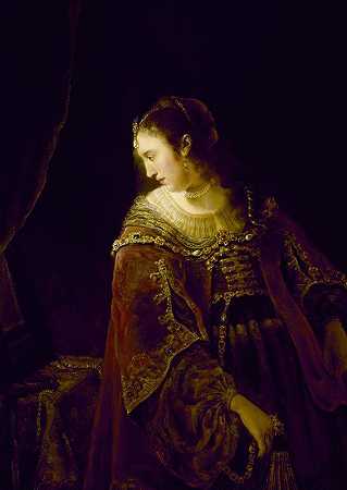 坐在梳妆台上的女人`Woman at her Dressing Table (between 1643 and 1647) by Ferdinand Bol