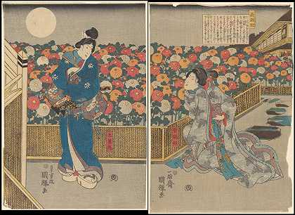 绿屋或吉原的夜景`Night Scene in the Green House or Yoshiwara (19th century) by Utagawa Kunisada (Toyokuni III)