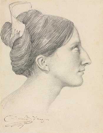 一个女人的头像（乔治·桑德）`Head of a Woman in Profile (George Sand) (1833) by Pierre-Jean David d&;Angers