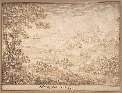 山上有城堡的风景`Landscape with a Castle on a Hill (1632–1712) by Crescenzio Onofri