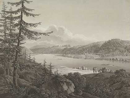 在易北河与温特伯格一起欣赏巴德·桑杜的风景`View of Bad Schandau at the River Elbe with the Winterberg (18th–early 19th century) by Adrian Zingg