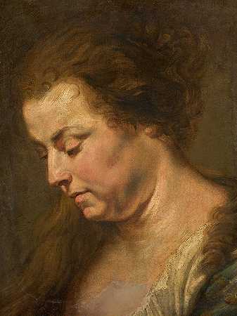 为女人学习头`Study for a womans head by Follower of Peter Paul Rubens