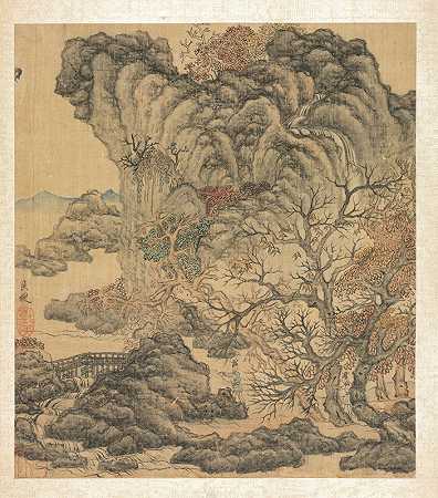 秋天风景中的旅行者`Travelers in an Autumn Landscape (1598~1652) by Chen Hongshou