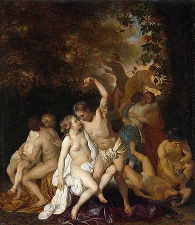 酒神的场景`Scene With Bacchante (1653) by Jacob Van Loo