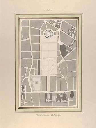 La Halle aux Bles，街道平面图`La Halle aux Blés, Street Plan (ca. 1810) by Pierre François Léonard Fontaine