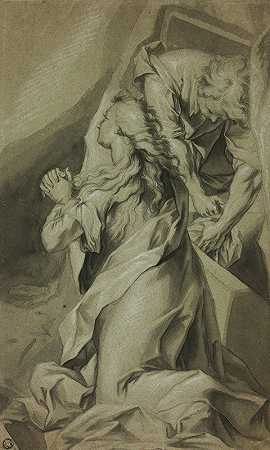 跪着的抹大拉和坟墓侍从`Kneeling Magdalene and Tomb Attendant by After Federico Barocci