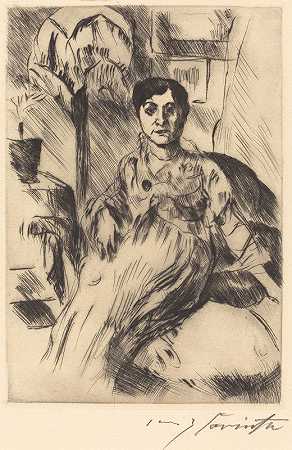 女人的内心（女人的内心）`Interior with Woman (Interieur mit Frau) (1917) by Lovis Corinth
