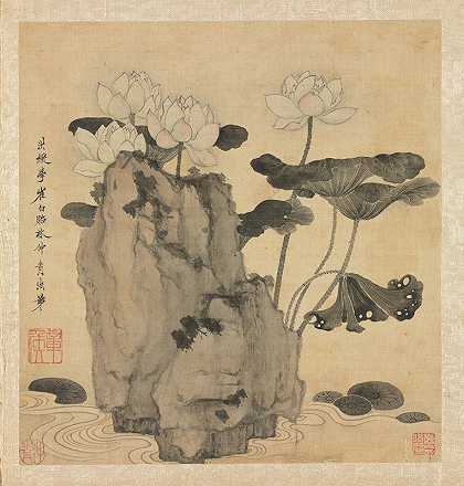 莲花和石头`Lotus and Rocks (1598~1652) by Chen Hongshou