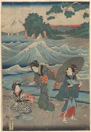 三个女人和波浪`Three Women and Waves (19th century) by Andō Hiroshige