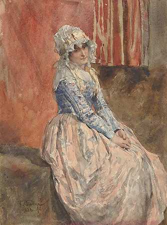 坐着的女人`A Seated Woman (1888) by Franz Skarbina