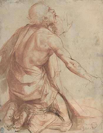 跪着留胡子的老人`Kneeling Bearded Old Man (1500–1571) by Nosadella (Giovanni Francesco Bezzi)