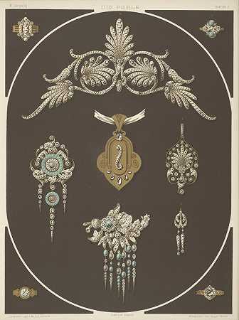 二.贾尔甘（Liefr.Ii）5。【珠宝的十种设计，包括钻石、黄金和绿色宝石。】`Ii Jahrgang (Liefr. Ii) 5. [Ten Designs For Jewelry, Including Pieces With Diamonds, Gold, And Green Stones.] (1872 ~ 1873) by Martin Gerlach