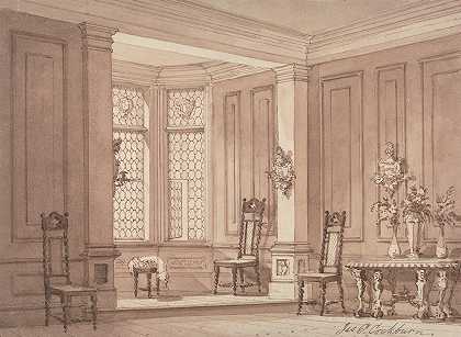 哥特式大厦的大厅`Hall in a Gothic Mansion (ca. 1832) by James Pattison Cockburn