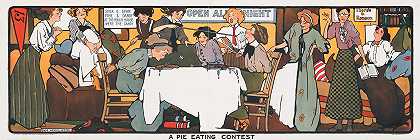 吃馅饼比赛`A pie eating contest (1909) by Sadie Wendell Mitchell