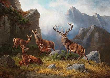 鹿和山上的鹿`Hirsch und Rehwild im Gebirge by Moritz Müller