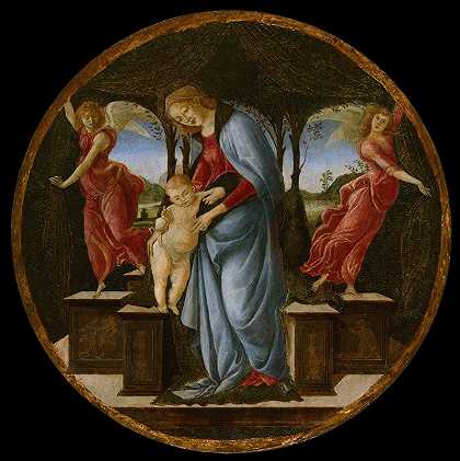 童贞子与两个天使`Virgin and Child with Two Angels (1485~95) by Sandro Botticelli
