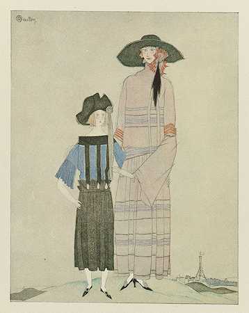 V.R.夫人和女儿的肖像珍妮·兰文的裙子`Portrait de Mme V.R. et de sa fille ; Robes, de Jeanne Lanvin (1922) by Charles Martin