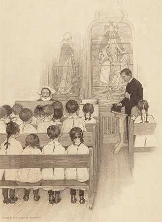 格雷斯教堂托儿所`Chapel Grace Church Nursery (1902) by Jessie Willcox Smith