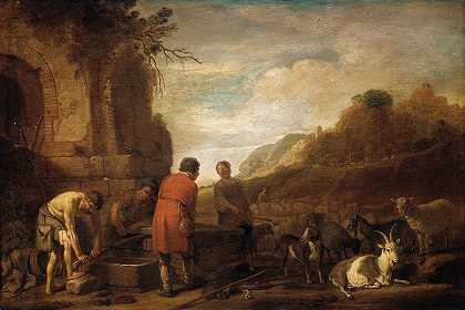 雅各和拉结的会面（创世纪2910）`The Meeting of Jacob and Rachel (Genesis 29;10) (c. 1638) by Claes Cornelisz. Moeyaert