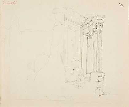 Tivoli维斯塔神庙遗迹景观`Vue des vestiges du temple de Vesta à Tivoli (1829) by Jacques-Raymond Brascassat