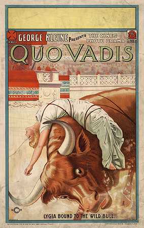 奎·瓦迪斯·利贾和那头野牛绑在一起。`Quo Vadis Lygia bound to the wild bull. (1913) by The National Ptg. & Eng. Co.