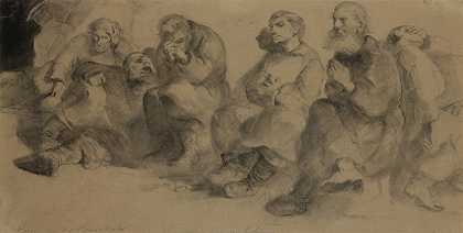 这幅画名为星期天在矿井里`Study for the painting titled ;Sunday in the mine (1877) by Jacek Malczewski