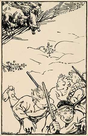 逃离公牛队`Fleeing the Bulls (1907) by Akseli Gallen-Kallela
