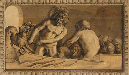 赫拉克勒斯从冥界得到塞伯勒斯（冥河的船夫卡隆）`Hercules Gets Cerberus from the Underworld (Charon, the Ferryman of the Styx) (1645 ~ 1650) by Jacob van Campen