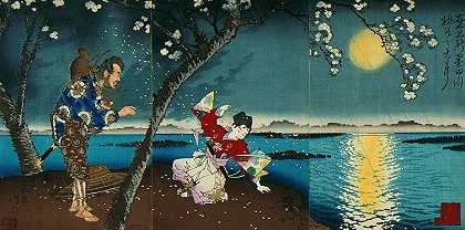 东方著名的地方古代的梅瓦卡事件和Sumida河边的卖童者`Famous Places of the East; The Ancient Incident of Umewaka and the Child Seller beside the Sumida River (1883) by Tsukioka Yoshitoshi