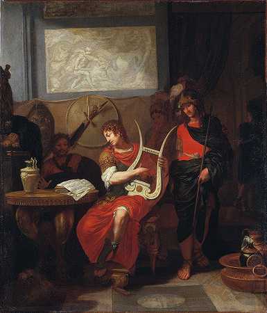 阿喀琉斯在帕特罗克勒斯面前弹奏竖琴`Achilles Playing the Lyre before Patrocles (circa 1675 and circa) by Gerard de Lairesse